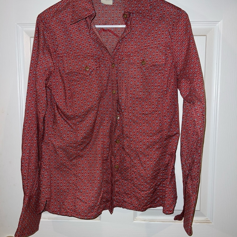 Red Geometric Button-Up Shirt